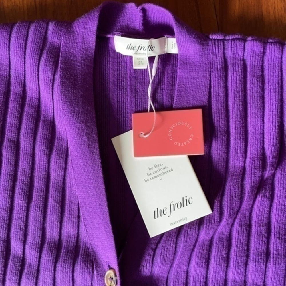 NWT The Frolic Maternity soft ribbed cardigan in purple set coord size 6 US - Picture 8 of 13